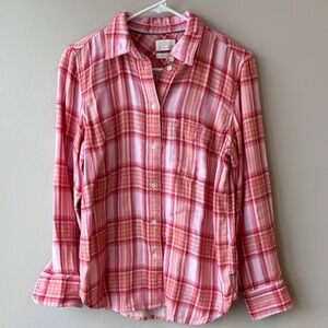 J. Crew Pink and Red Plaid Button-Down Shirt